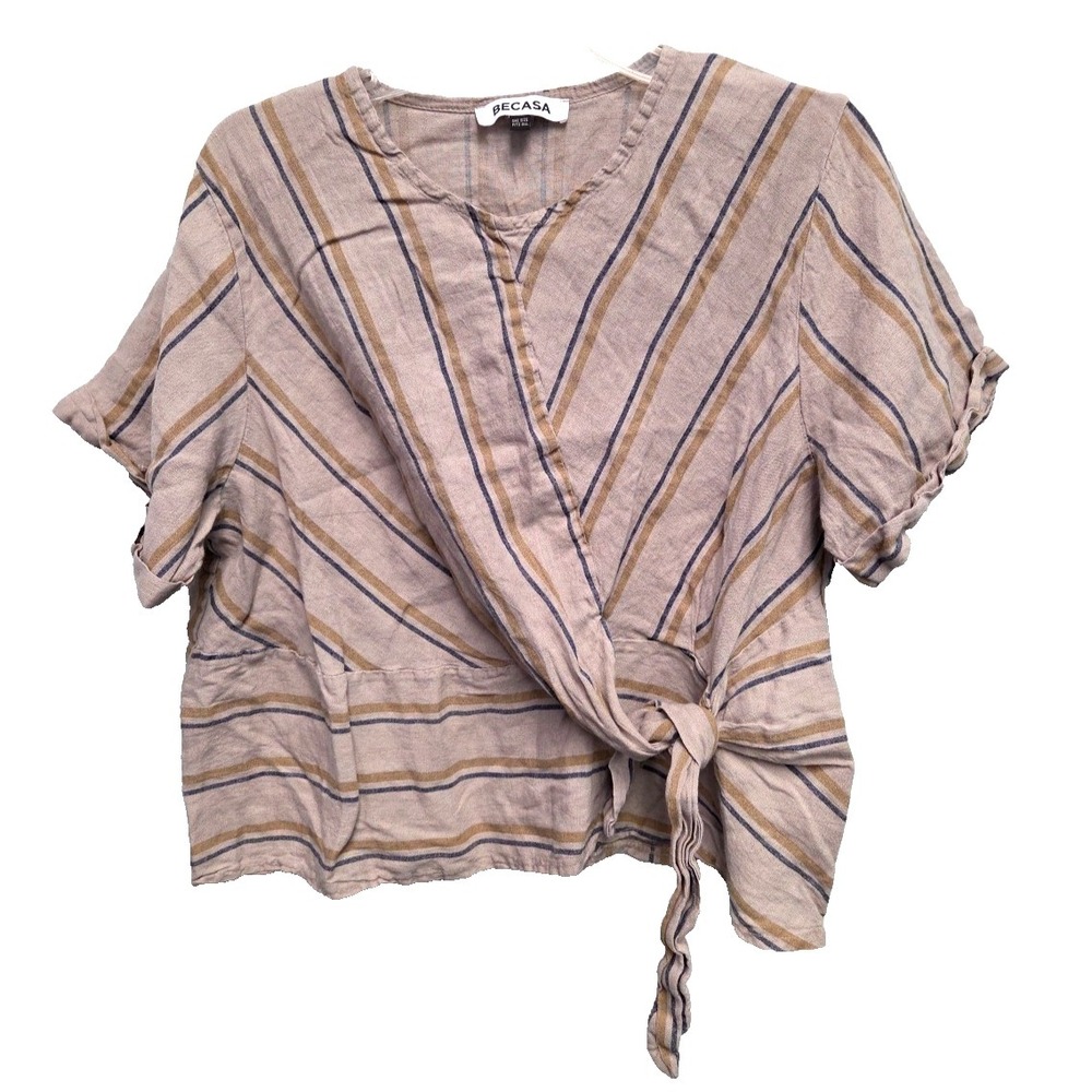 BECASA Shirt Womens One Size Fits All Pullover 100% Linen Made In Italy